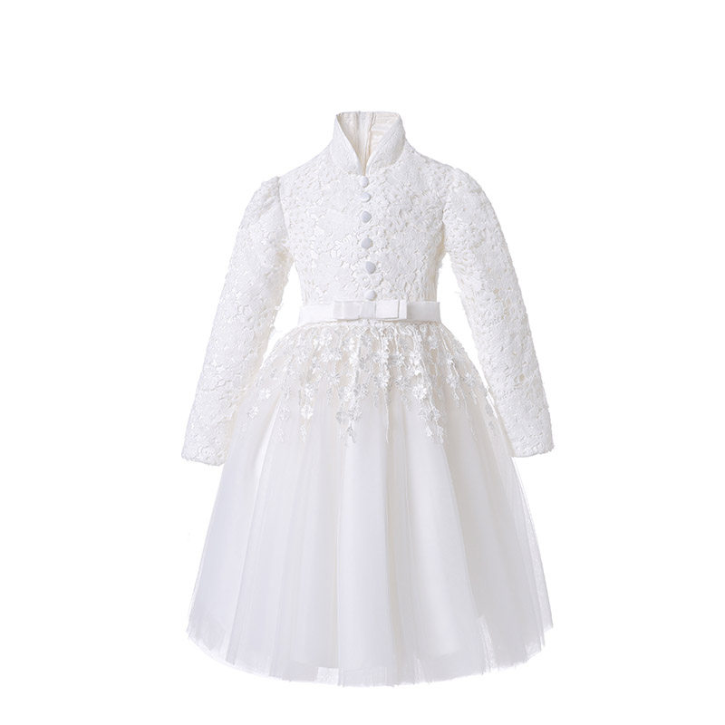 儿童公主裙秋冬洋气小女孩裙子女童白色礼服蓬蓬裙生日连衣裙冬