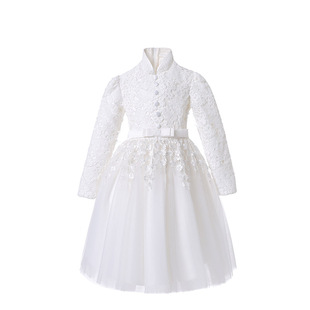 儿童公主裙秋冬洋气小女孩裙子女童白色礼服蓬蓬裙生日连衣裙冬