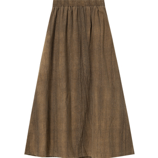 苎麻半身裙女春秋2025新款高腰复古大摆伞裙长款棉麻文艺A字裙子