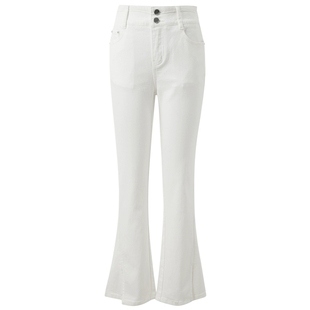 三彩丽雪leisure2025夏季新款高腰喇叭裤牛仔裤开叉微喇九分裤女