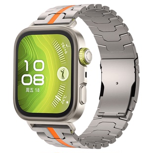 适用华为watchfit4pro手表带fit4手环钢铁侠龟背全钛腕表带运动fit3智能手表男士金属配件夏季透气表链