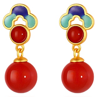 925纯银朱砂耳钉女红色耳环国风新中式耳饰本命年2026马新年礼物