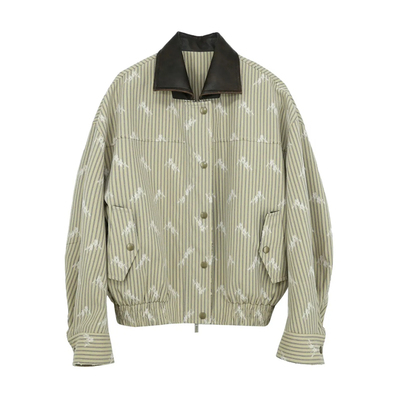 蕾丝条纹工装茄克有尾