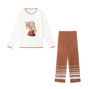 爱美丽山本修联名德文撸猫绒长袖秋冬保暖睡衣可外穿家居服套装女