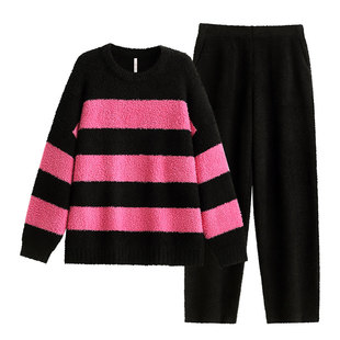 悦内睡衣女秋冬季冬款半边绒加绒加厚珊瑚绒保暖家居服可外穿出门