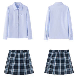 东京岁时记jk蓝色长袖衬衫纯色设计感小众刺绣小个子学院风上衣女