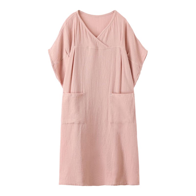 HEARMES 夏款无印睡裙双层绉布棉套头女长款连衣裙简约法式家居服