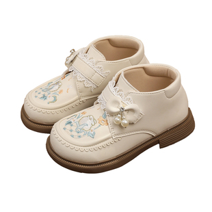 汉服鞋女童公主鞋软底2025新款古风中式国风儿童表演绣花皮鞋春秋