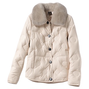 皮羽绒服女短款外套水貂毛领韩版减龄米白色2025新款绵羊皮白鸭绒