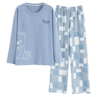 女士带胸垫带胸垫春秋款纯棉睡衣