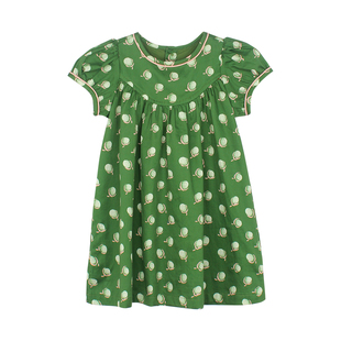 大耳象女童满印连衣裙2026春季新款宝儿纯棉圆领泡泡袖薄短袖裙子