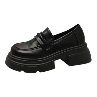 英伦风小皮鞋女2026新款春季百搭一脚蹬粗跟jk单鞋圆头厚底乐福鞋