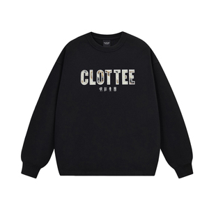 CLOTTEE by CLOT蕾丝网纱字母圆领卫衣男女秋季黑色宽松长袖上衣K