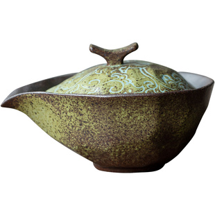 粗陶青苔绿手抓壶中式复古家用泡茶壶一壶两杯旅行茶具礼盒装送礼