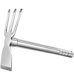 户外农具锄头全钢挖笋种菜种花加厚锄头农用耙镐不锈钢两用小锄头