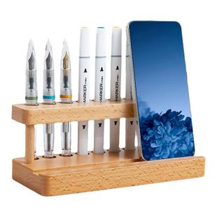 君子剑实木笔架桌面手机支架多孔马克笔钢笔文具收纳架五金工具架