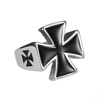 Cortis安乾镐Keonho同款戒指欧美夸张黑色大十字架钛钢指环扳指男