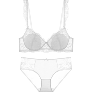 宝诗嫣法式蕾丝白色内衣女性感薄款大胸显小文胸小胸聚拢上托胸罩