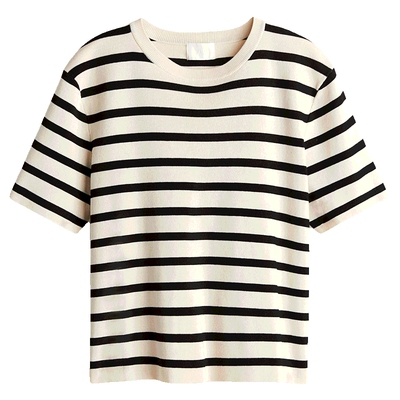 HM女装T恤春季细密针织舒适圆领气质上衣内搭打底衫1260796