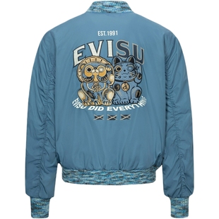 EVISU 福神男士招财猫商标图案加厚外套飞行员夹克