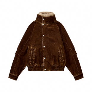 sameuoo散养文化「温故」琥珀流光毛绒翻领外套女 复古哈林顿夹克
