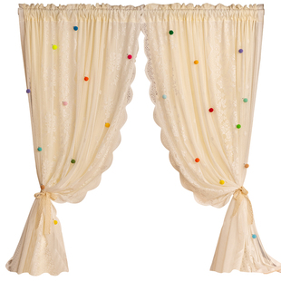 法式蕾丝奶油风双层纱帘公主窗帘小窗户儿童房免打孔安装门帘隔断