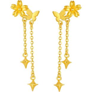 周六福黄金耳钉女计价足金蝶舞星辰耳饰安妮的花园系列新年礼物
