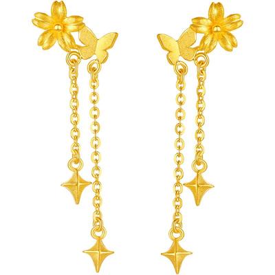 周六福黄金耳钉女计价足金蝶舞星辰耳饰安妮的花园系列情人节