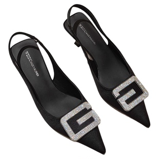 轻熟风水钻方扣高跟包头凉鞋女2026新款夏外穿配裙子气质后空单鞋