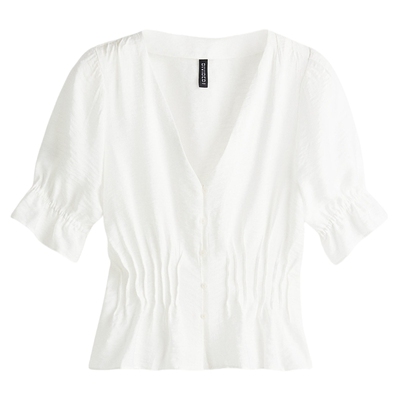 HM女装衬衫春季柔软气质雅致简约裙式下摆上衣1299079