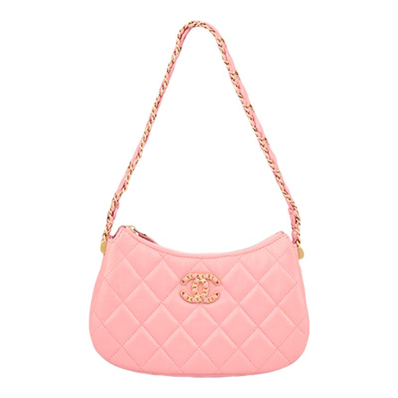 【自营】中古9新CHANEL香奈儿CLUTCH WITH CHAIN珊瑚粉牛皮单肩包