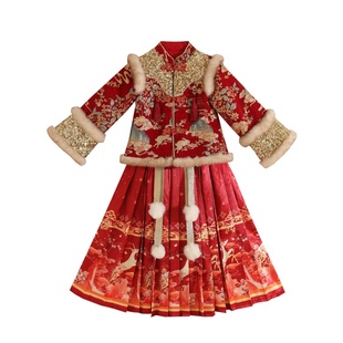 拜年服衣服女童冬季儿童汉服冬装古风小女孩过年服冬新年喜庆唐装