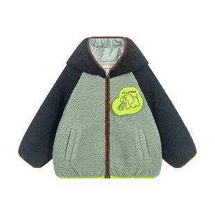 马拉丁儿童棉服25冬装新款男童小童撞色大象仿羊羔毛外套夹克
