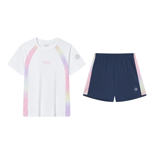 氢风|特步童装女童短袖短裤两件套2026年夏季新款儿童短T拼接套装