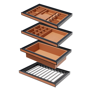 衣柜首饰盒内置抽拉裤架推拉裤抽衣帽间多功能收纳轻奢皮革首饰抽