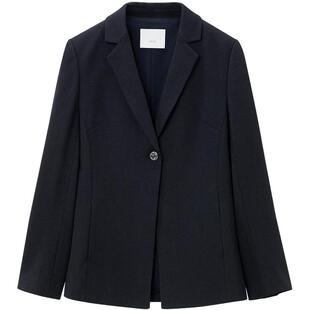 OVV秋冬新款女装暗条纹弹力罗马布金属扣套装西服外套