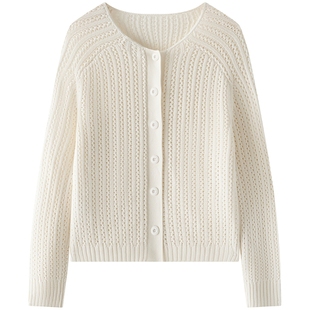 [前后两穿设计]MOP25秋季女士新款绵羊毛长袖藏青套头衫针织开衫