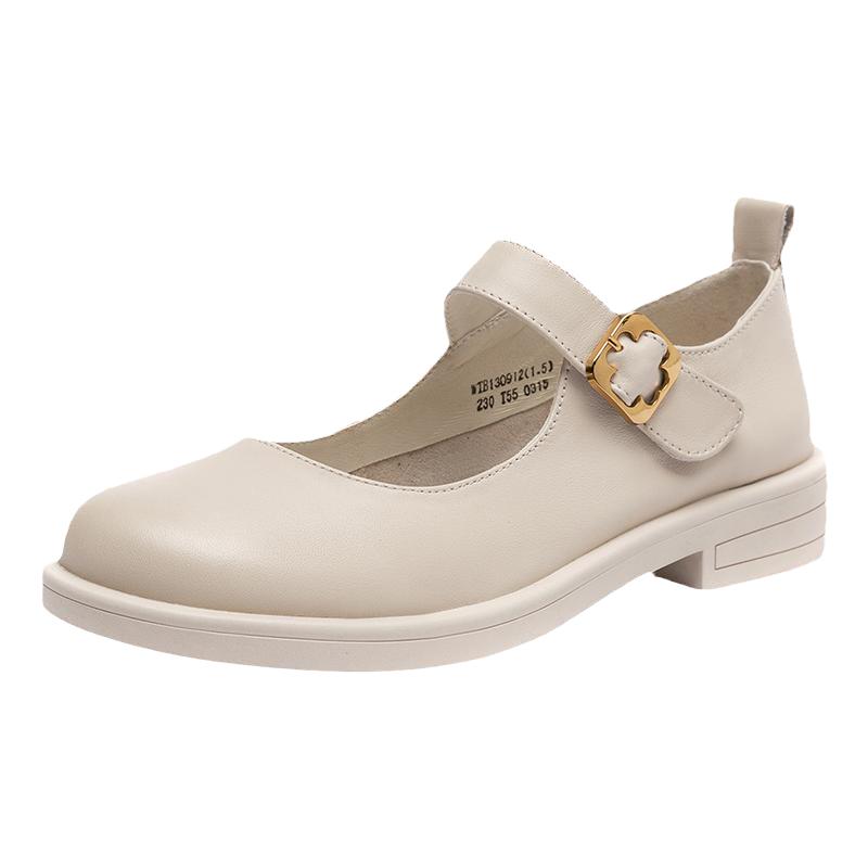 红蜻蜓女鞋春秋浅口平跟软底鞋一字扣玛丽珍鞋女士百搭休闲单鞋