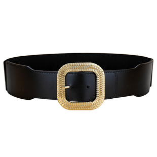 腰封女真皮头层牛皮黑色松紧弹力宽腰带装饰配风衣羽绒服收腰神器