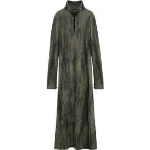 COCOBELLA新中式扎染立领连衣裙针织裙国风气质长袖毛衣裙FR3065