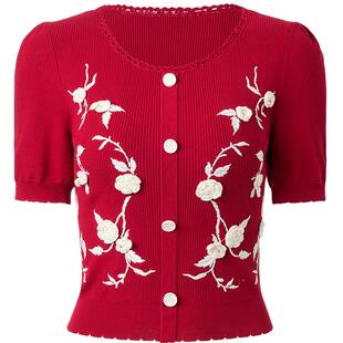 【主题纪念款】MAXRIENY南法玫瑰套装上衣女立体手钩花酒红毛衫