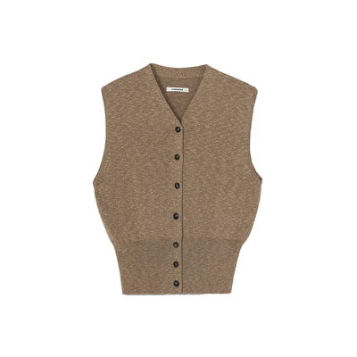 系扣针织背心&缎面抽绳裤