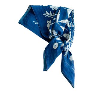 小方巾丝巾女蓝色三角头巾护颈棉围脖扎染领巾装饰云南纱巾薄围巾