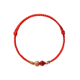 庆祥泰桃木朱砂本命年红绳手链男女款2026马年编织手绳儿童护身符
