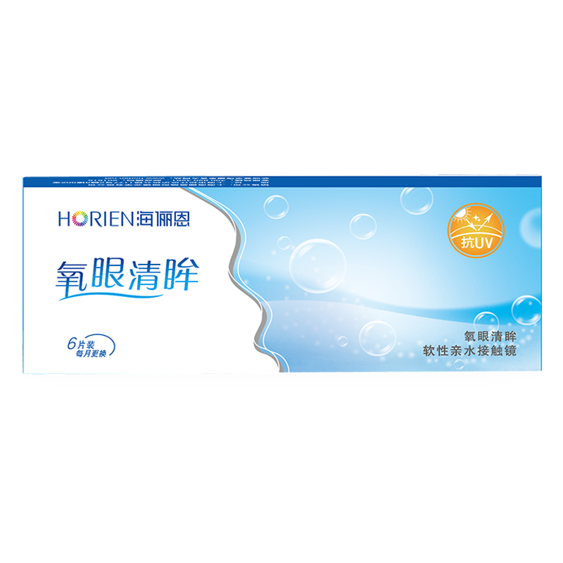 海俪恩氧眼清眸月抛6片水润清透紫外线防御透明近视隐形眼镜