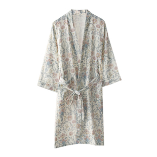 田园印花碎花睡袍女款春夏季纯棉纱布双层薄款宽松汗蒸浴袍家居服