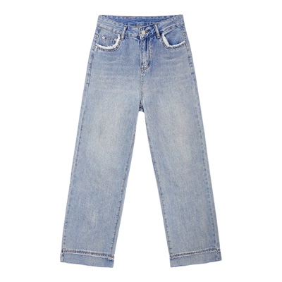 Jamor加墨时尚直筒休闲牛仔裤新款下摆磨破做旧显瘦裤子2026春季