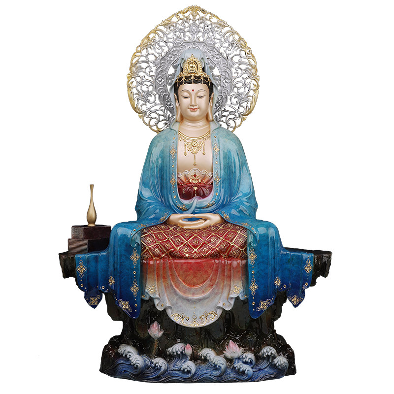 全铜热着色贴金自在禅思观音佛像
