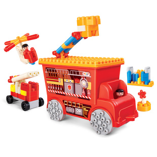Hape救援消防车套装拼插积木儿童拼搭益智宝宝早教大颗粒软积木
