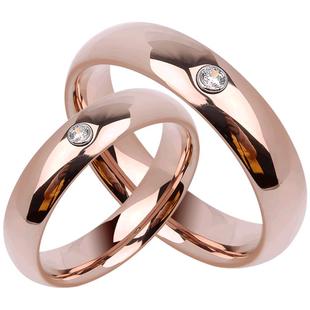 彩金戒指女情侣对戒男士玫瑰金结婚钻戒k金莫桑石素圈钨金高级感